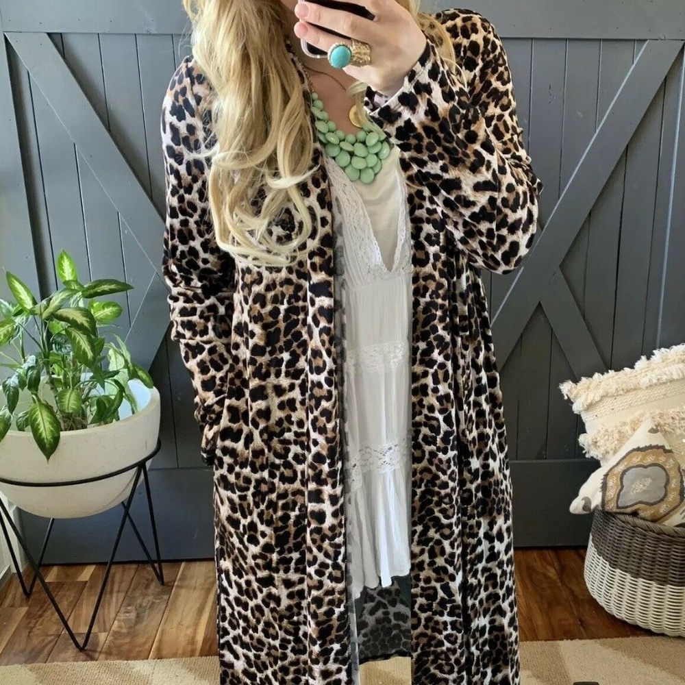 Leopard Animal Print Duster Maxi Cardigan Jacket - Picture 6 of 8